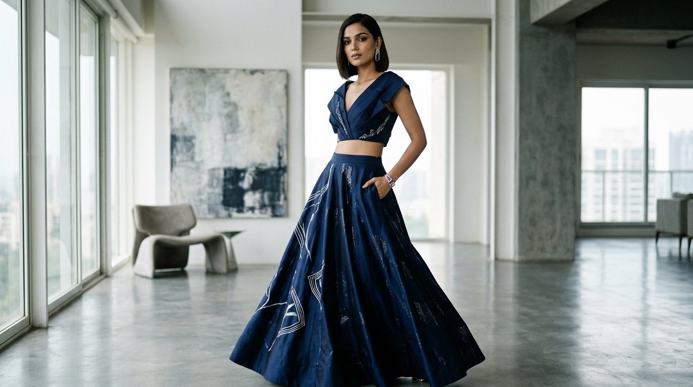 Trendy Indian Model in ELPENO Designer Festive Crop Set